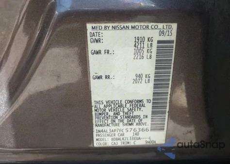 2015 Nissan Altima 2.5 Sv from USA, damaged, VIN 1N4AL3AP7FC576366